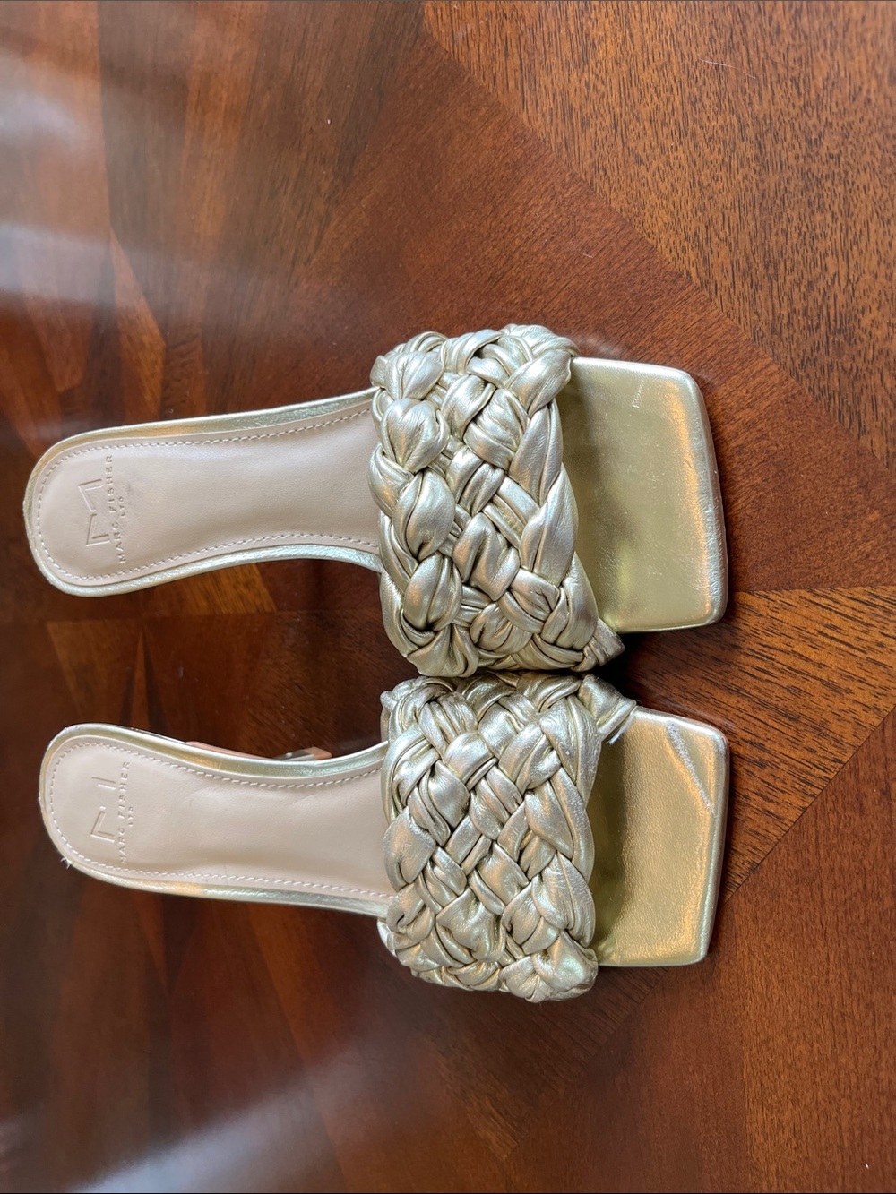Marc Fisher Metallic Gold Braided Slide Mules